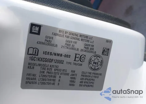 2013 Chevrolet Silverado 2500Hd Lt z USA, uszkodzony, nr VIN 1GC1KXCG6DF120002